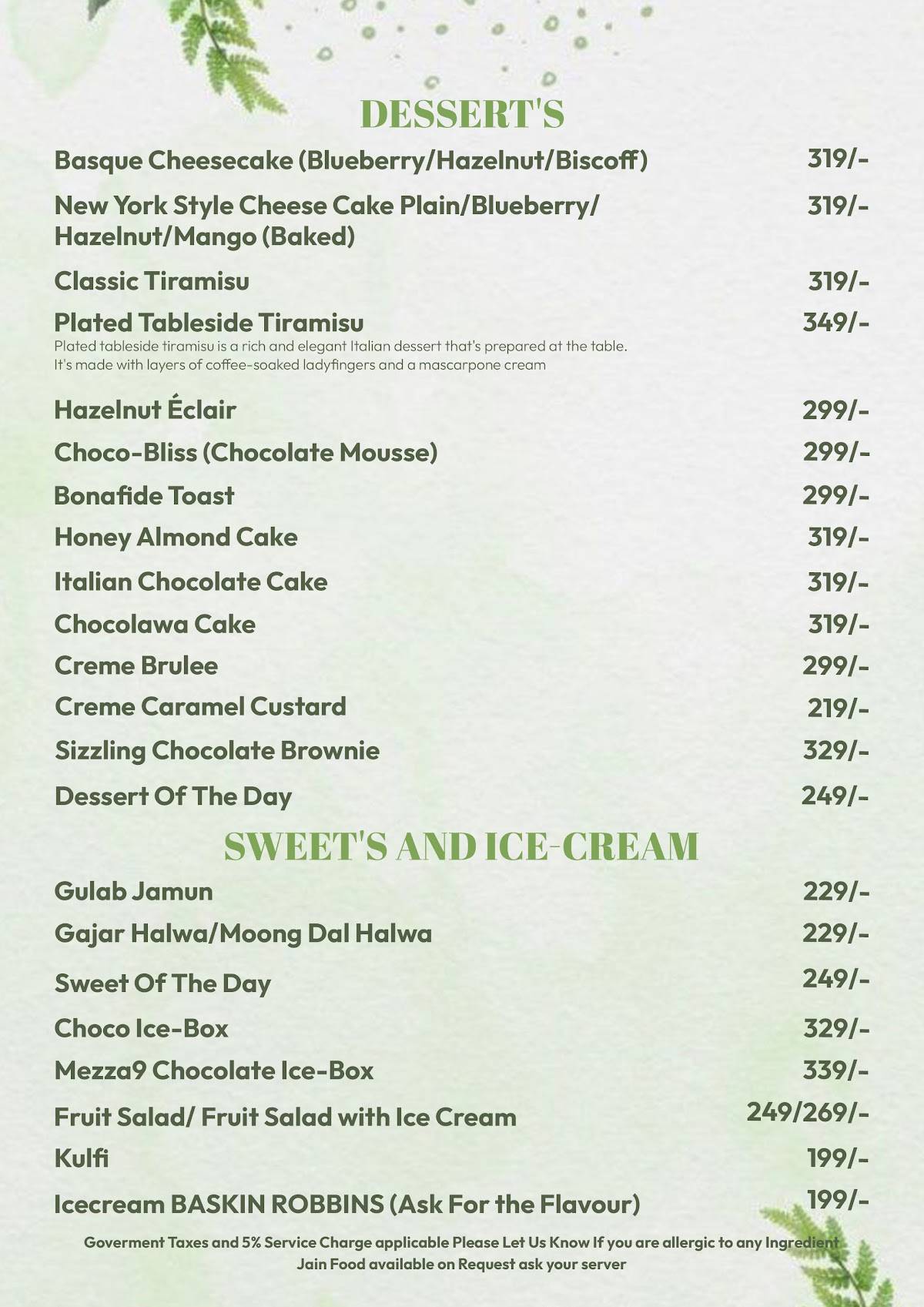 Mezza 9 Family Fine Dine Restaurant& Banquets menu