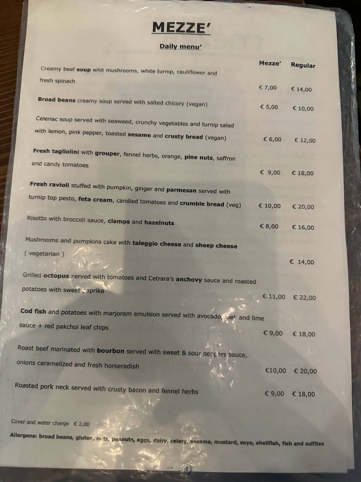 Menu di Mezzè 