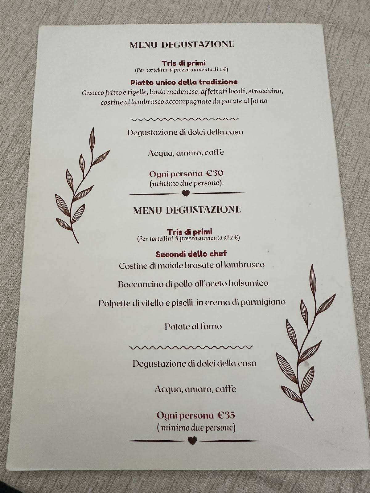 Menu di Mi Piace Trattoria 