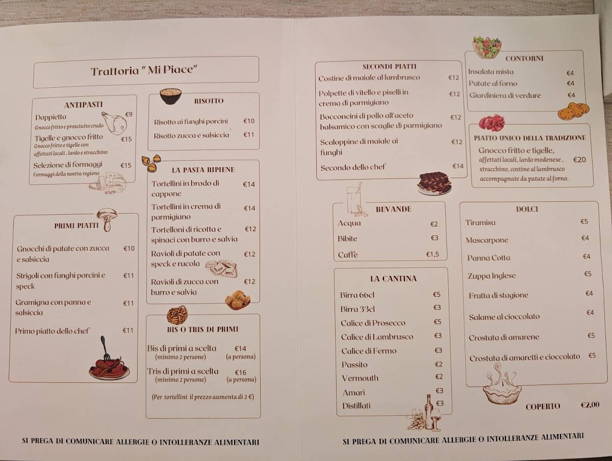 Menu di Mi Piace Trattoria 