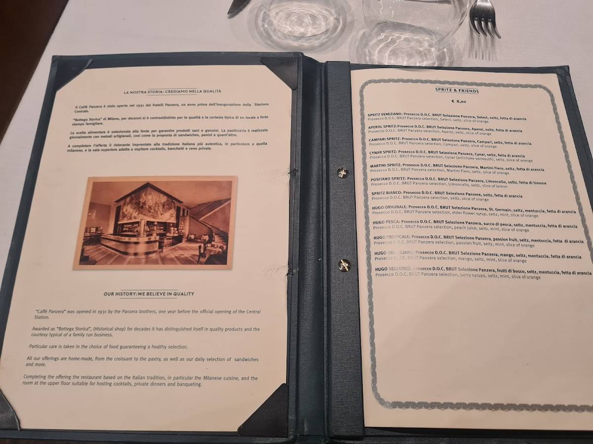 Menu di Caffè Panzera dal 1931 