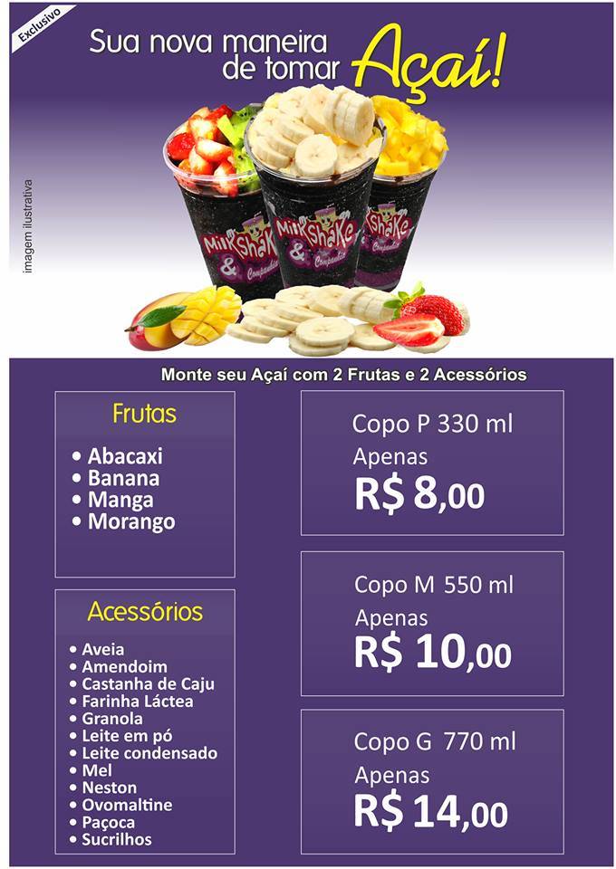 Milk Shake e Companhia Planaltina DF cardápio