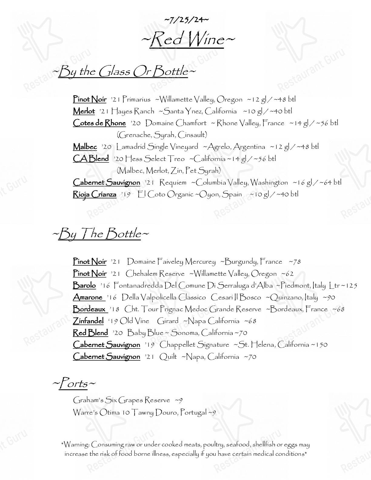 Menu at Ming Lee Chinese Restaurant, Waterville