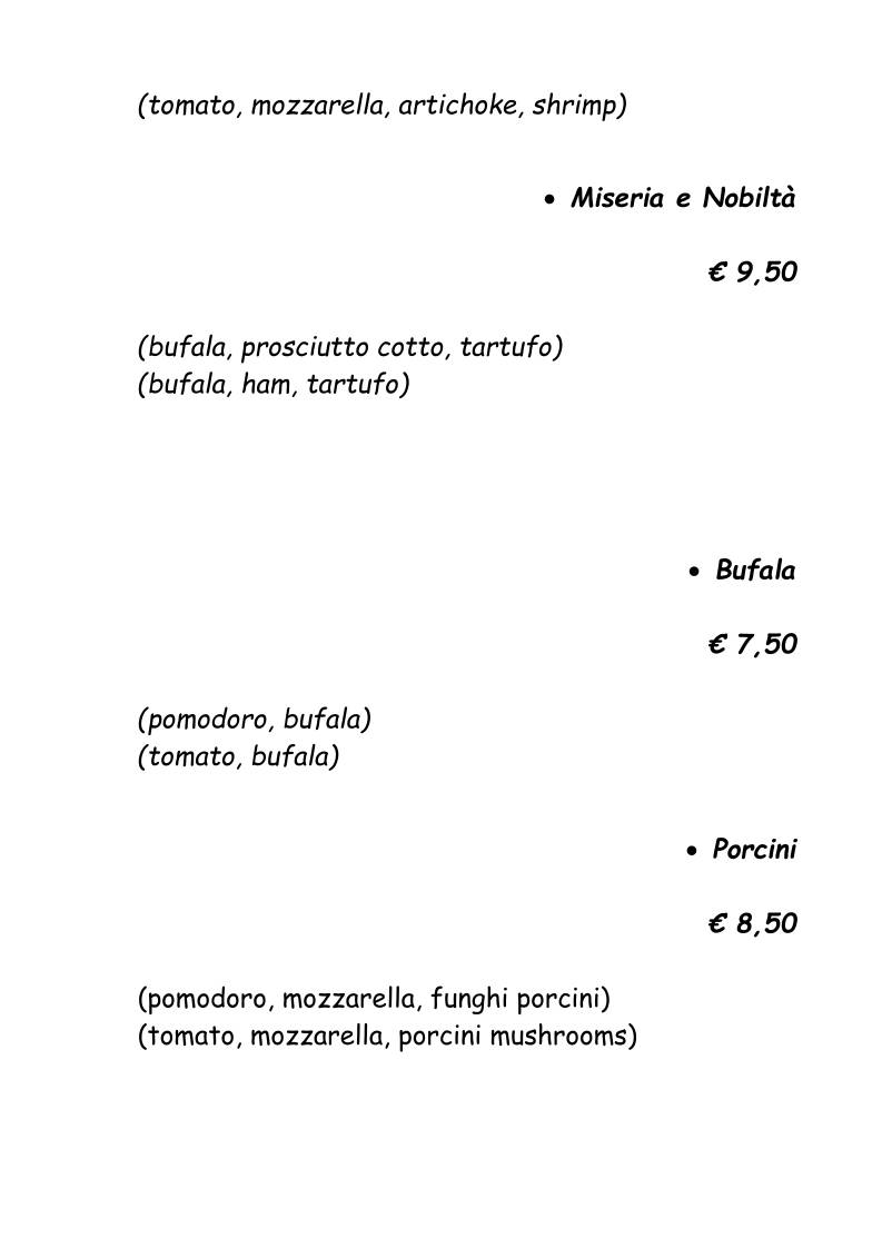 Menu di Miseria e Nobiltà 