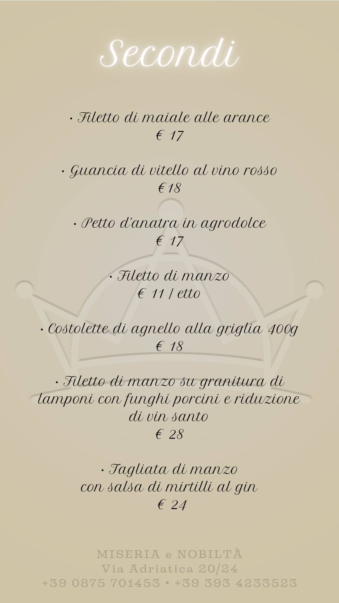 Menu di Miseria e Nobiltà 