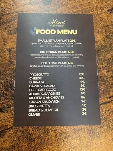 Menu di Mižol Wine & Food Bar 