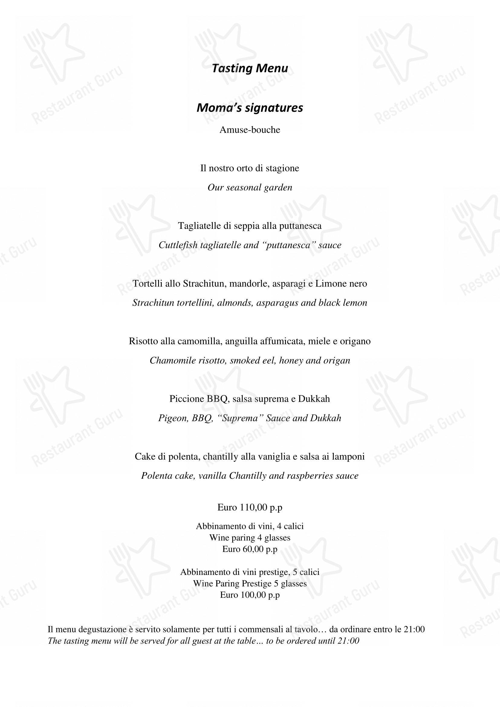 Moma in Roma - 菜单