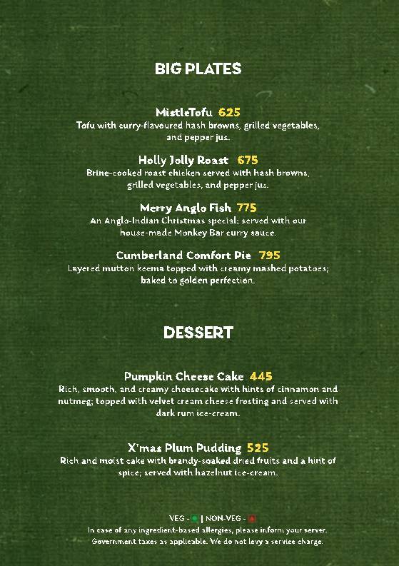 Monkey Bar menu