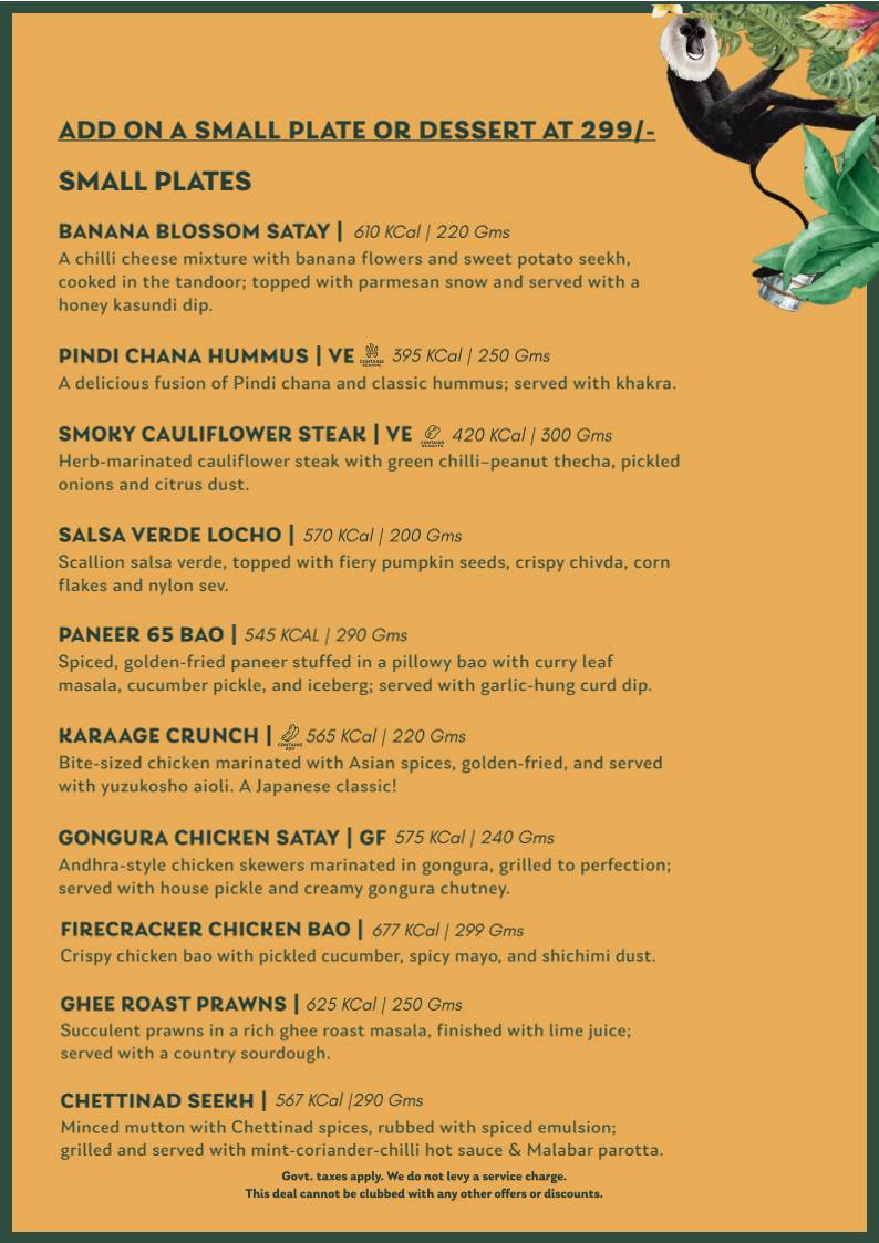 Monkey Bar menu