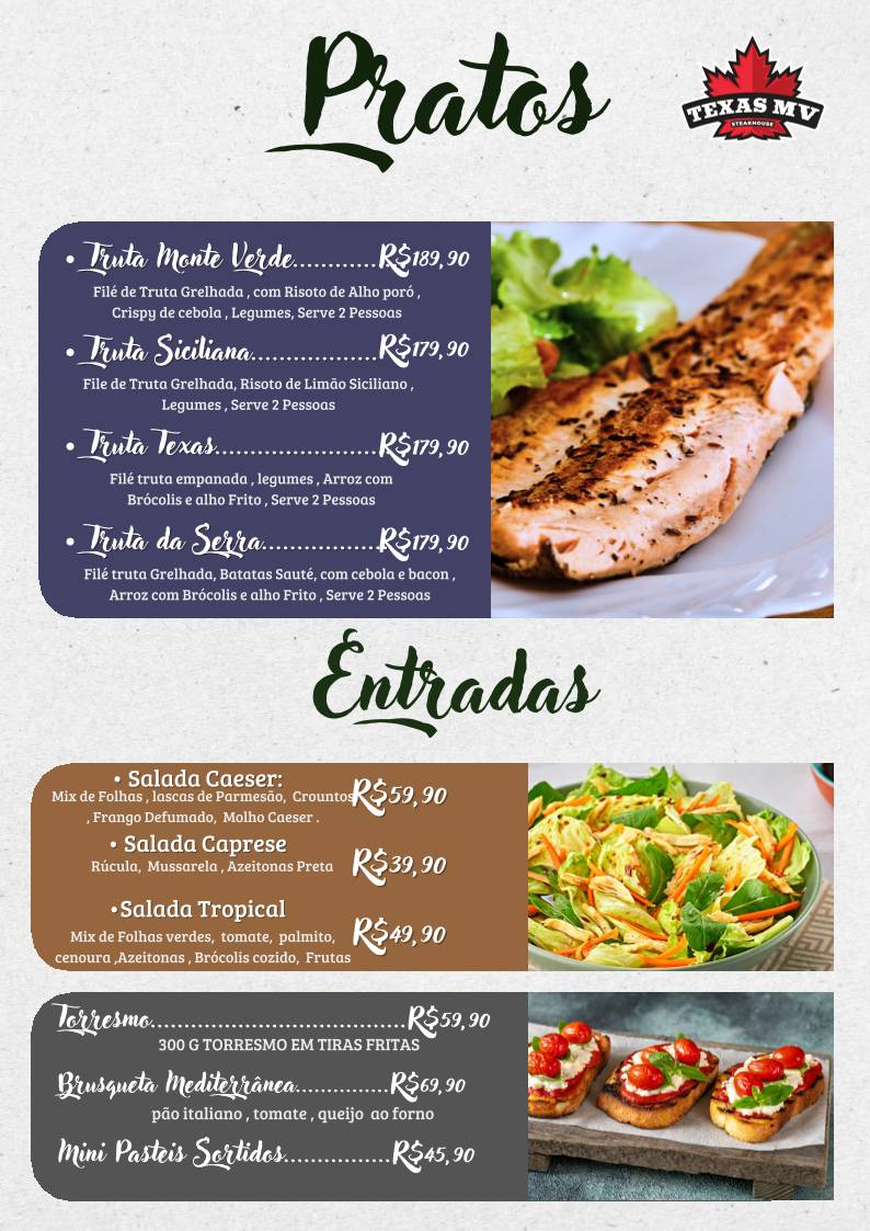Restaurante Texas Monte Verde cardápio