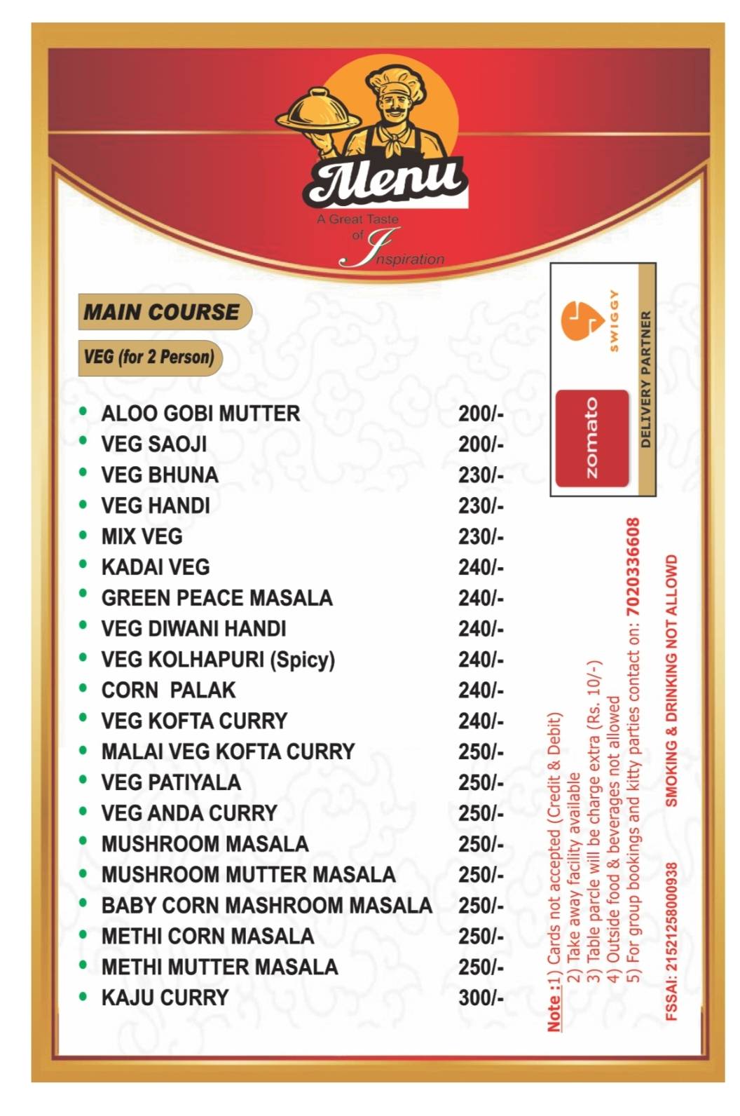 Moonlight Family Restaurant menu