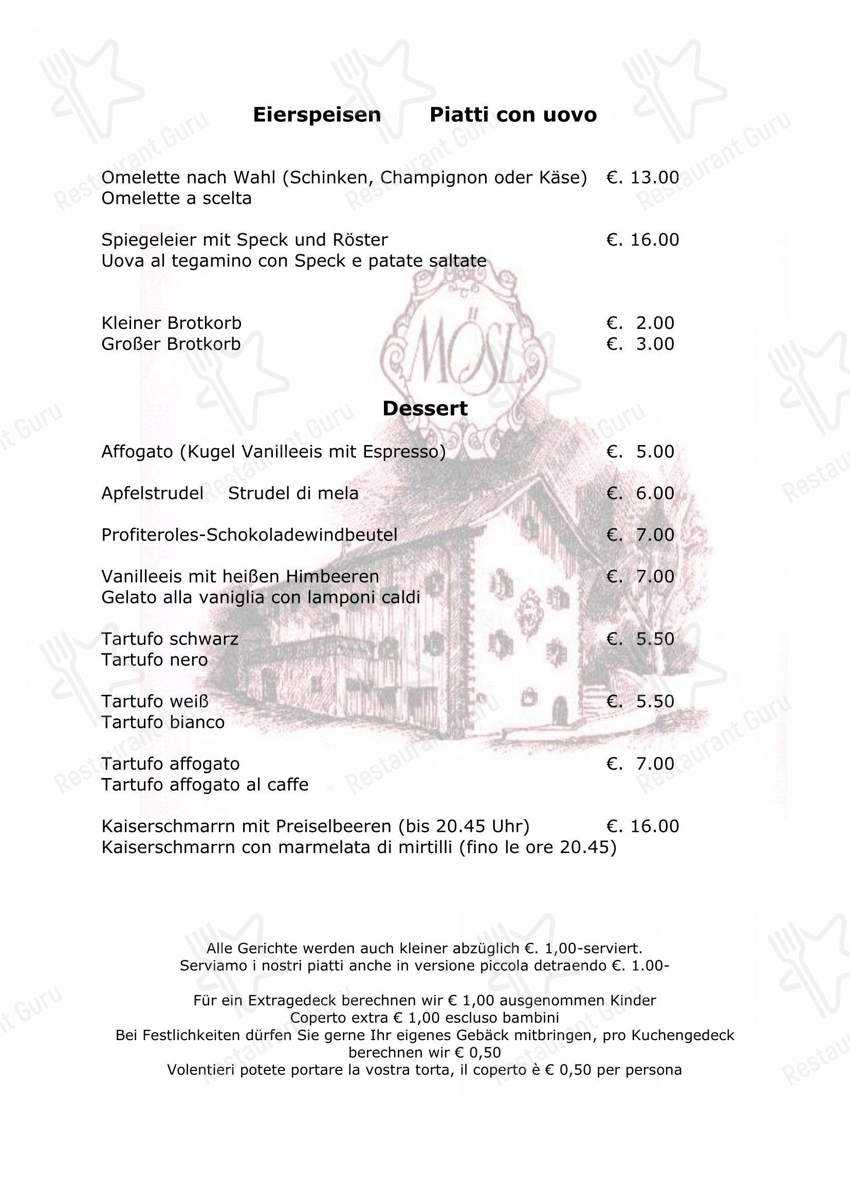 Menu di Mösl - Menu