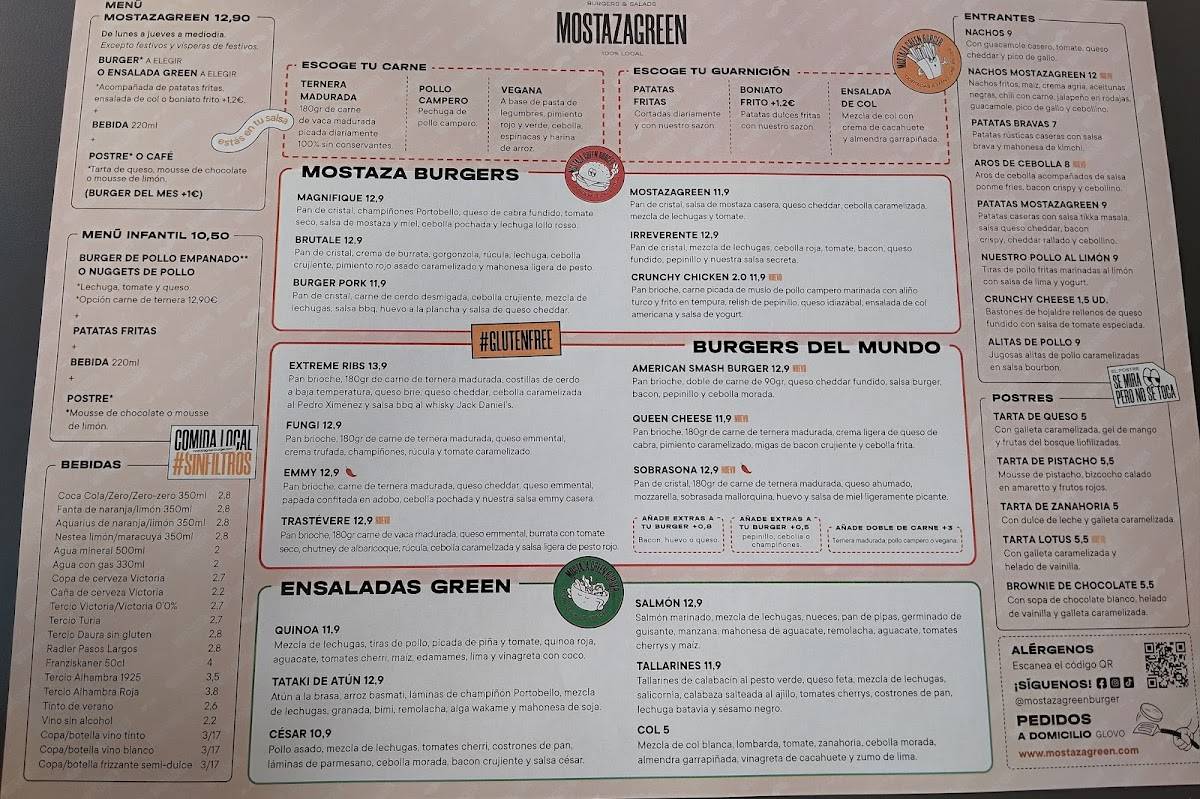Carta del restaurante Mostaza Green Burger (Granada Centro), Granada