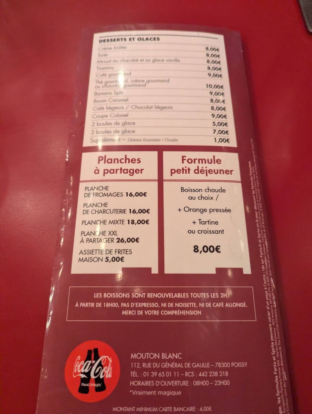 Menu de Le Mouton Blanc