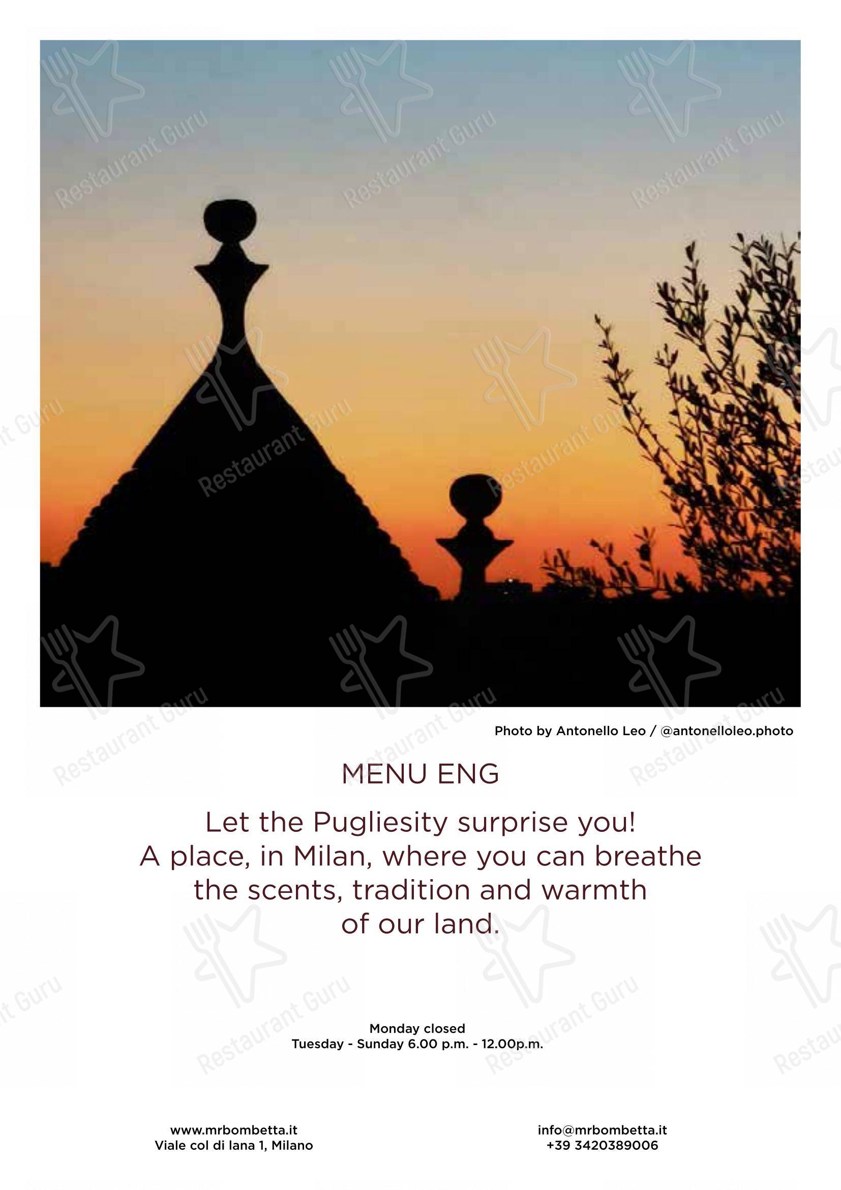 Menu per Mr. Bombetta ristorante