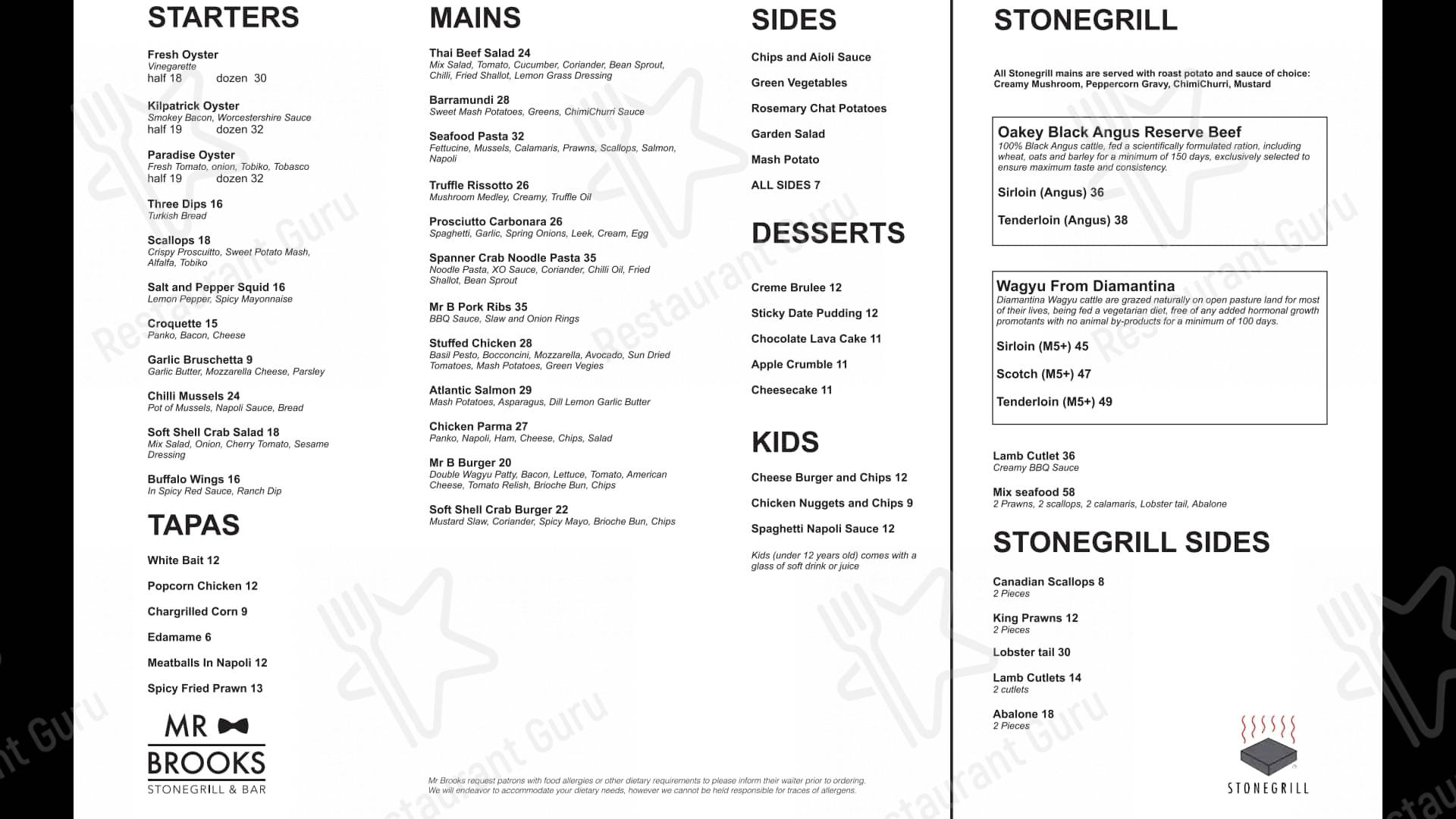 Menu at Mr Brooks Stonegrill & Bar, Braybrook