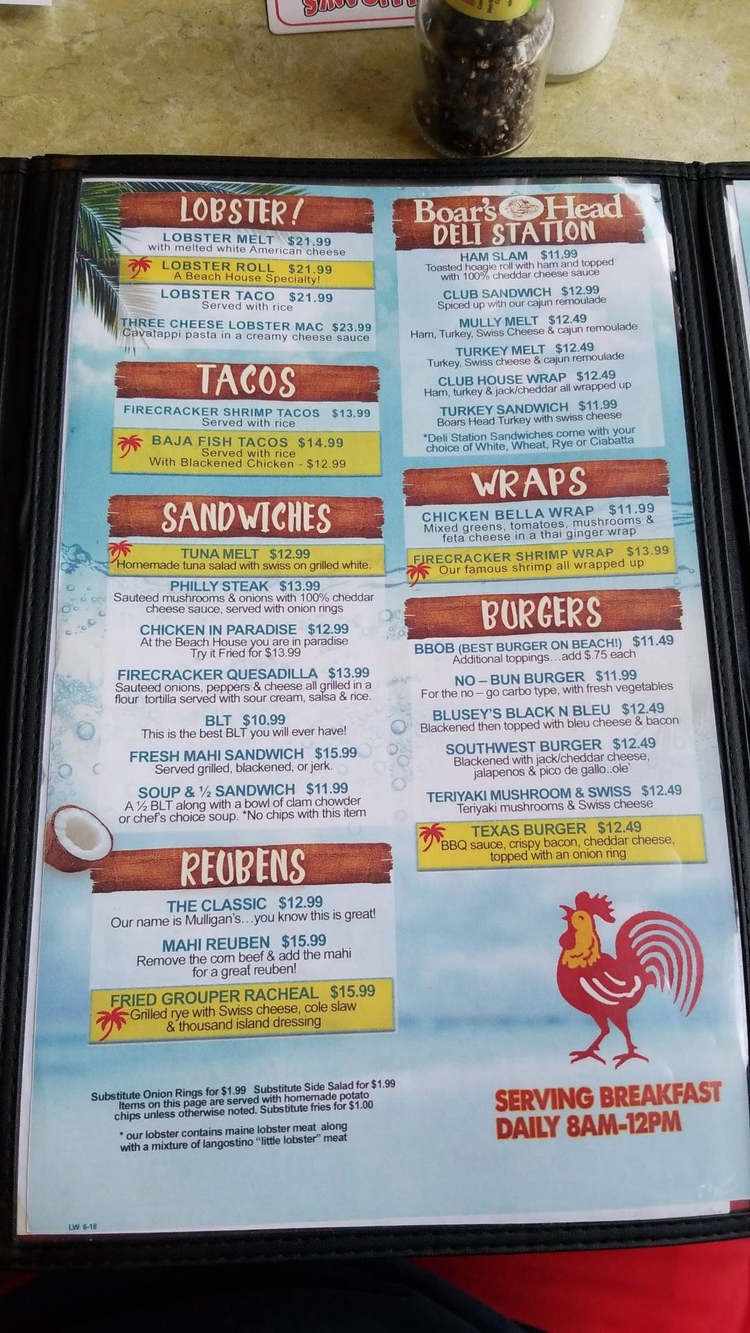 Menu at Mulligan's Beach House Bar & Grill Lake Worth, Lake Worth, 10 S