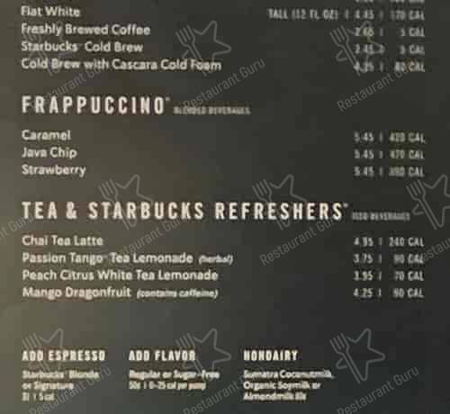 Starbucks menu