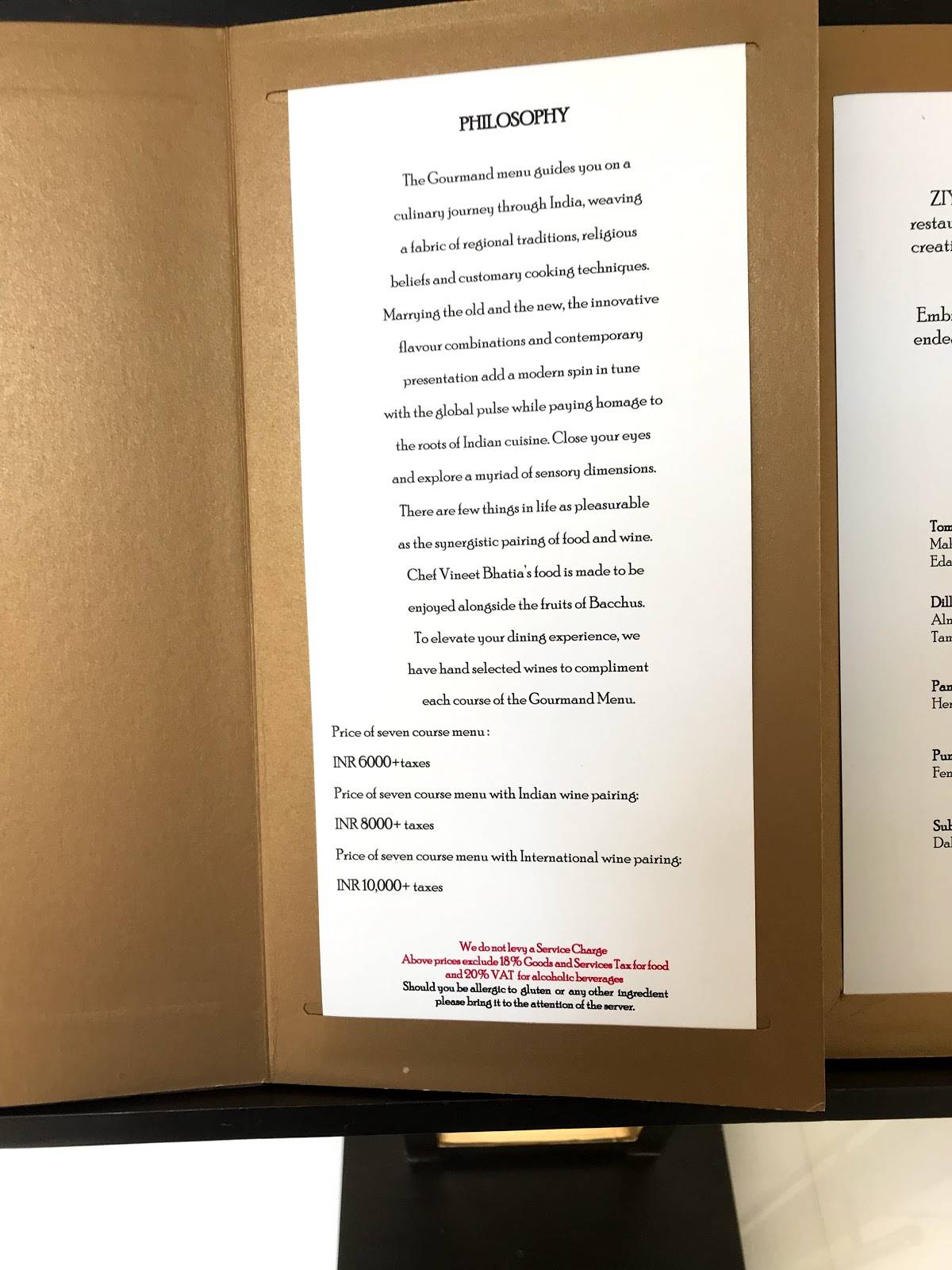 Menu at Ziya Restaurant, Mumbai, The Oberoi