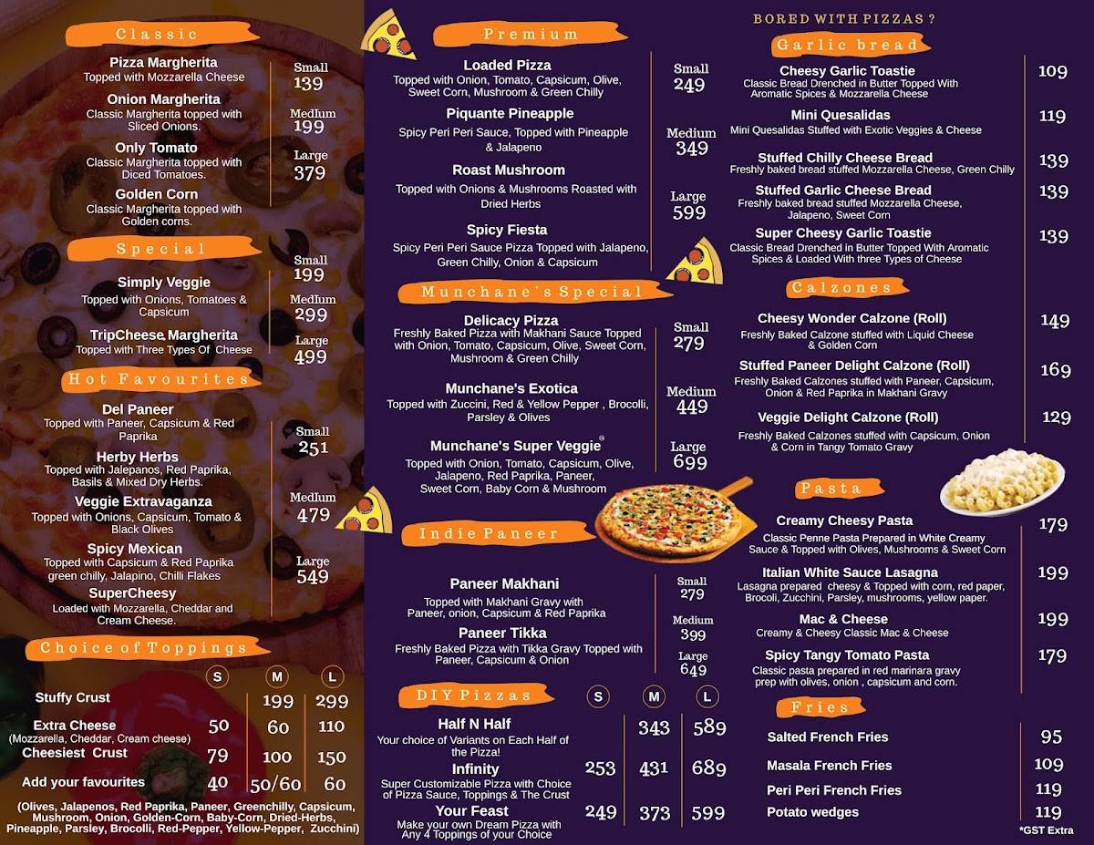Munchane Pizzas menu