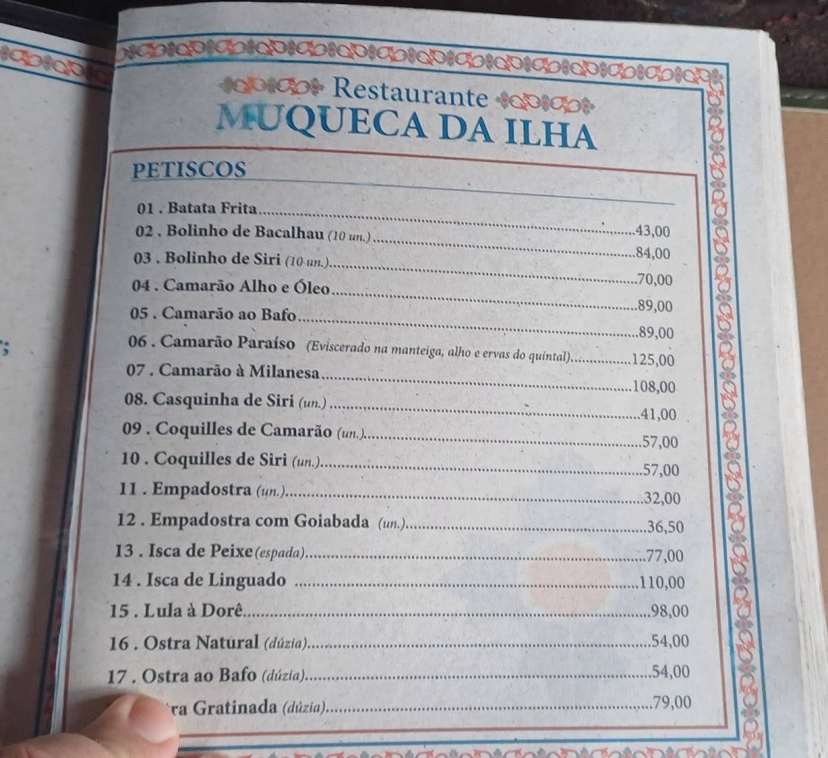 Muqueca da Ilha cardápio