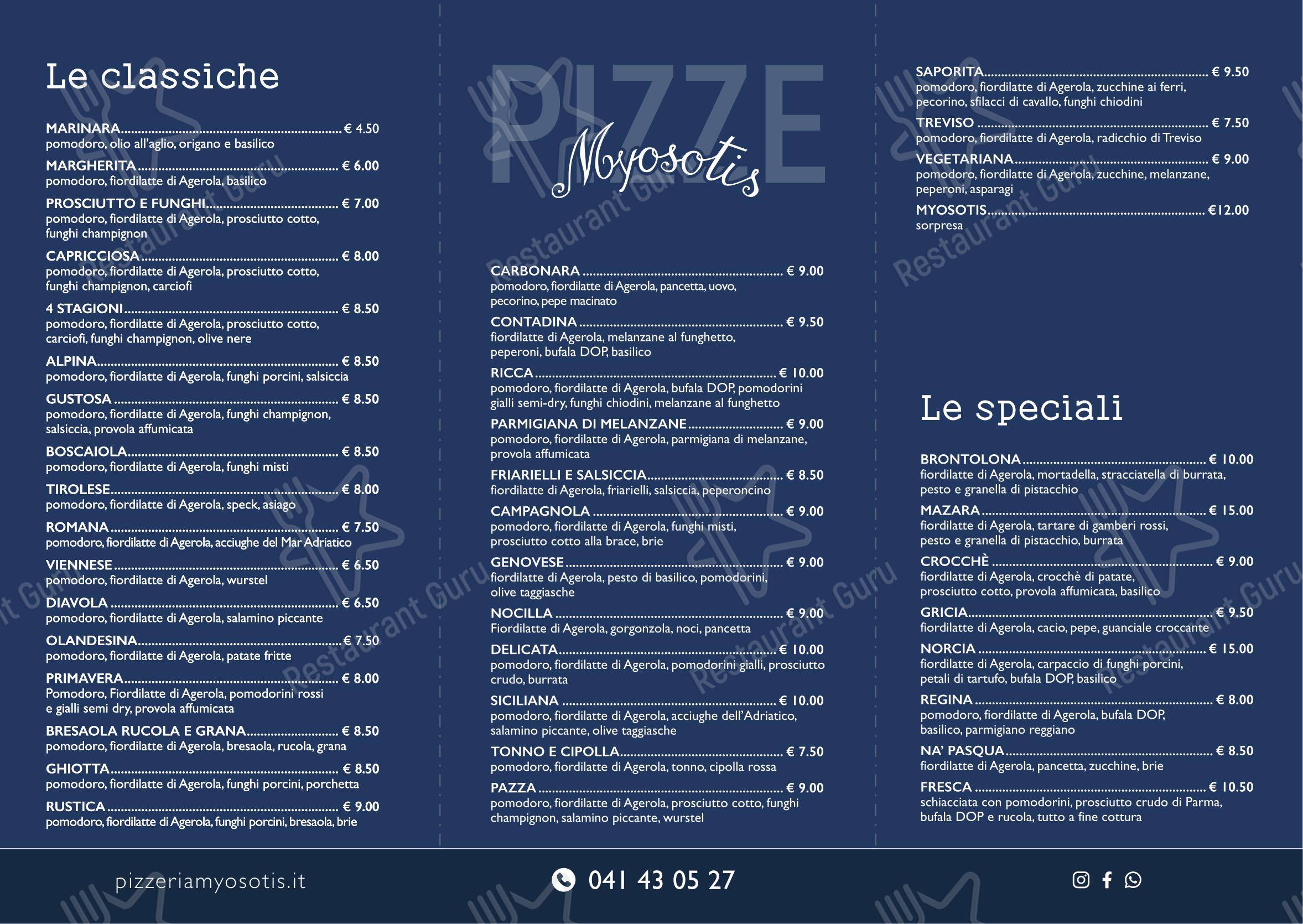Menu per Myosotis in Mirano