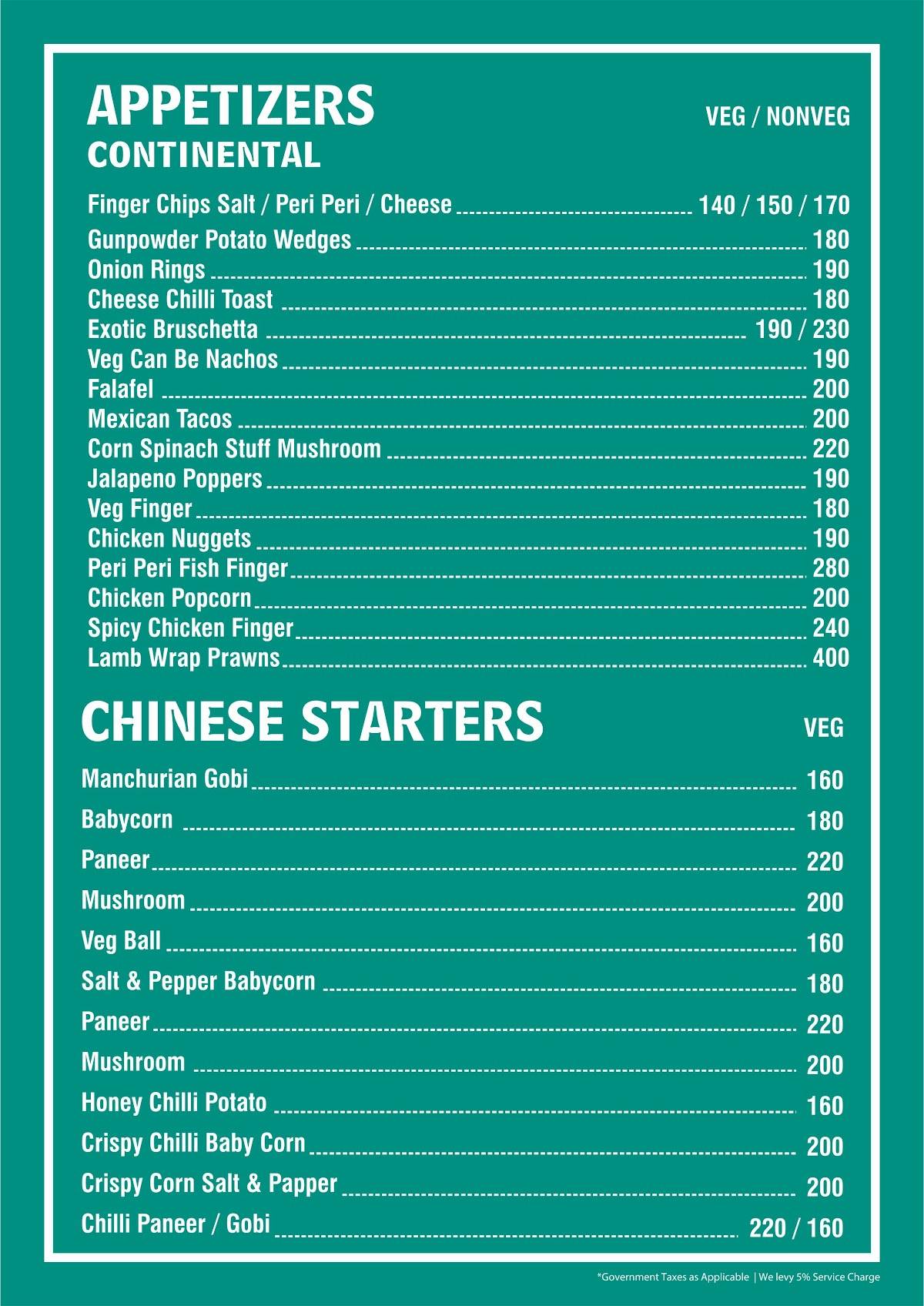 Le Terrace Cafe Mysore menu