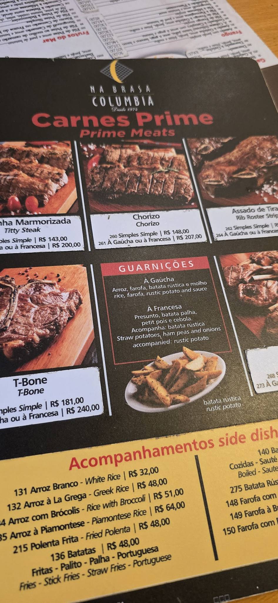 Na Brasa Columbia - Botafogo cardápio