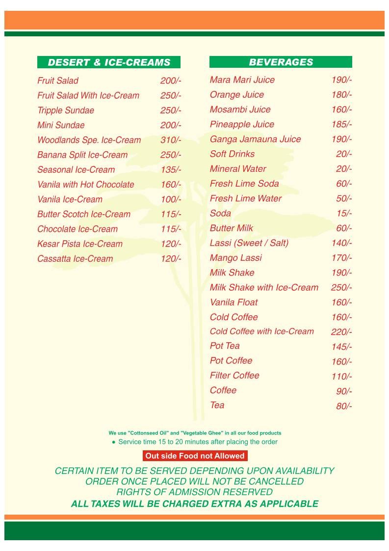 Tulips Woodlands Restaurant menu