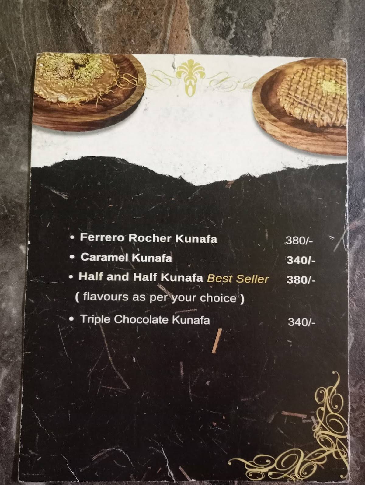 Ottomans Kunafa menu