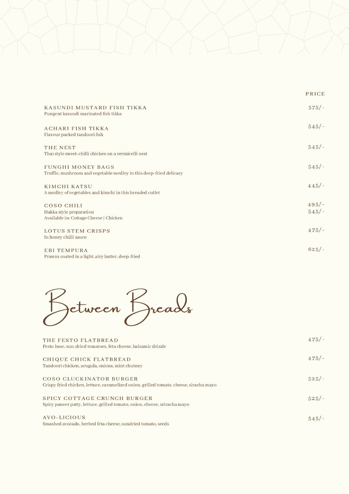 CO.SO (Cocktails & Socials) menu