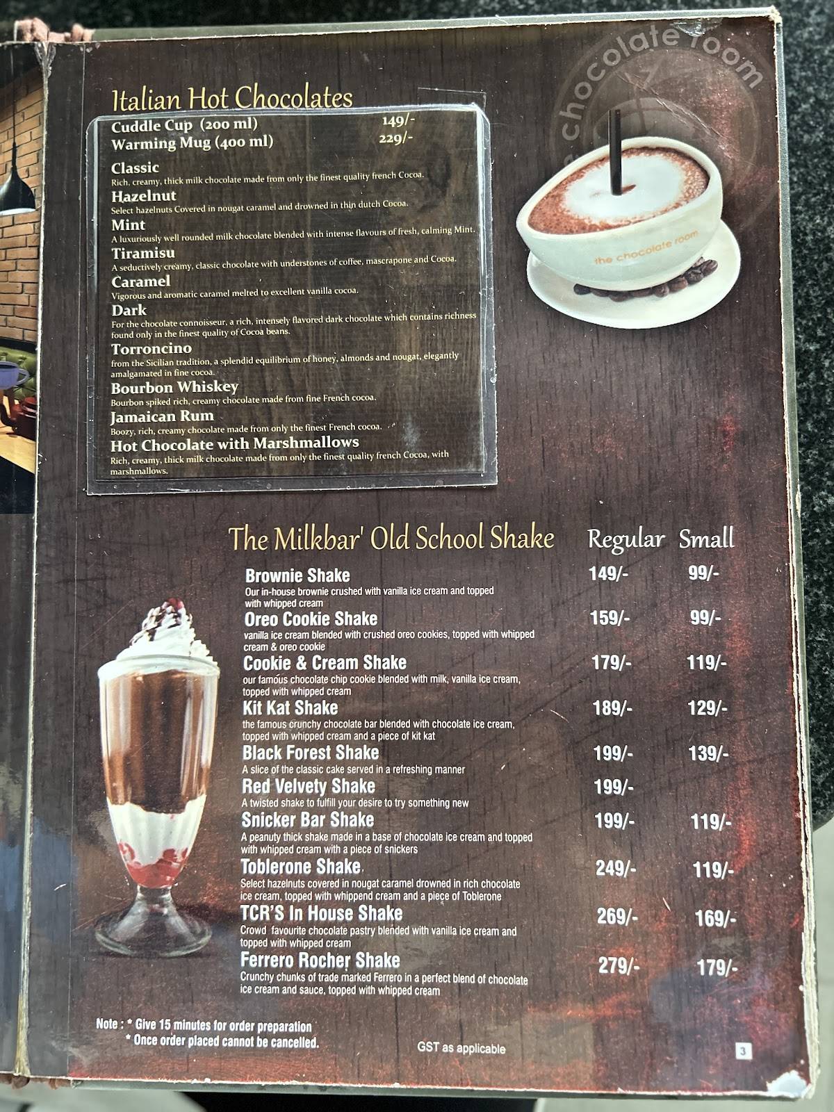 The Chocolate Room menu