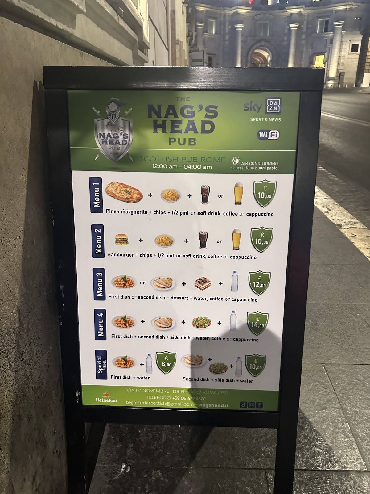 Menu di Nag's Head Scottish Pub Roma 