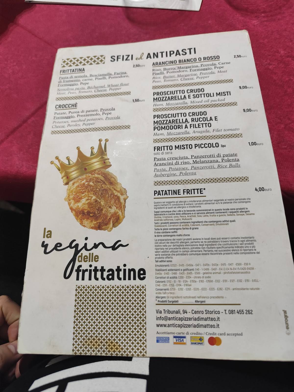Menu di Antica Pizzeria Di Matteo 