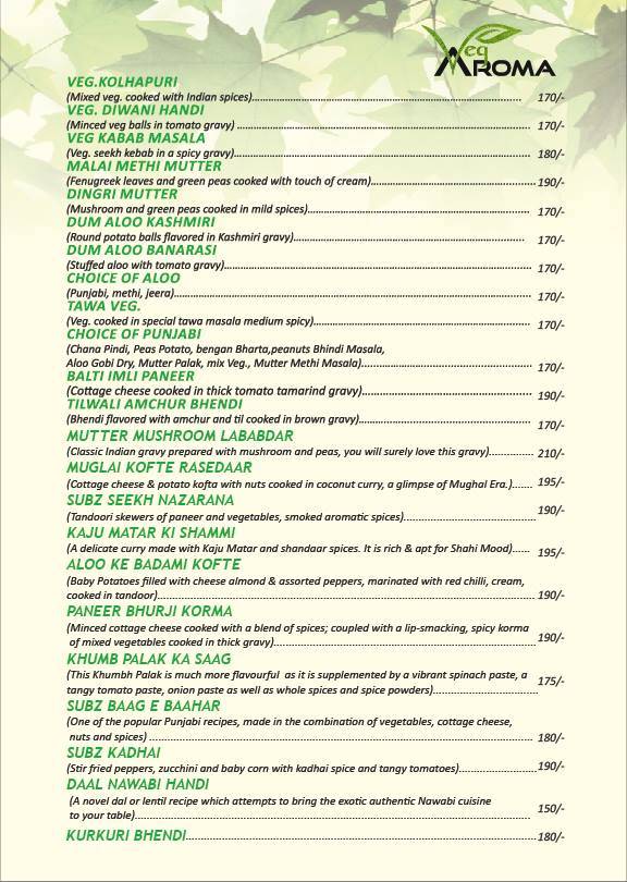 Veg Aroma menu