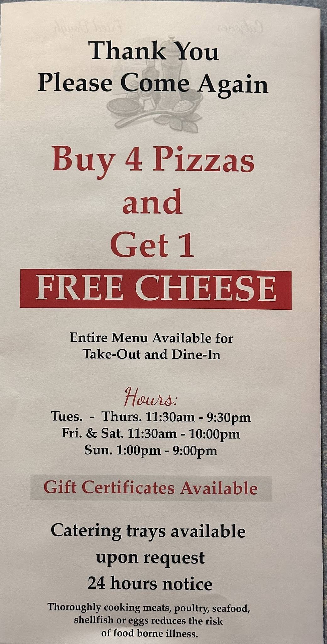 Menu at Paesano's Pasta House Restaurant, Naugatuck