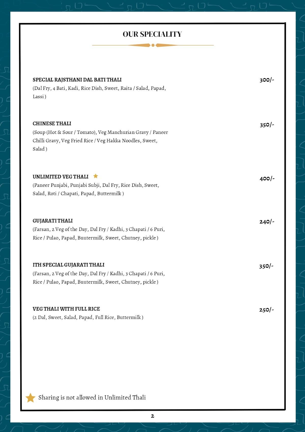 Indian Thali House (Pure Veg) CBD Belapur menu