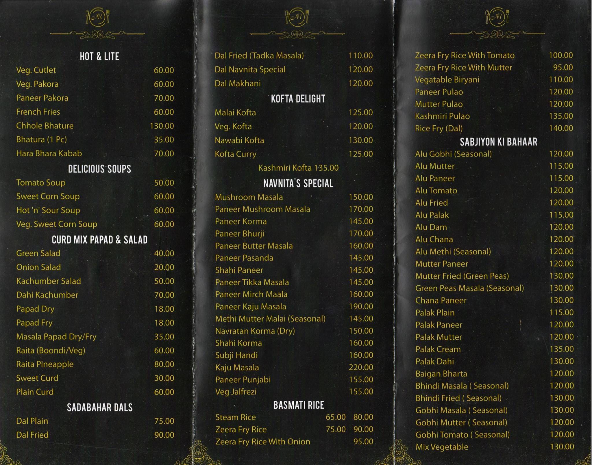 Navnita Restaurant menu