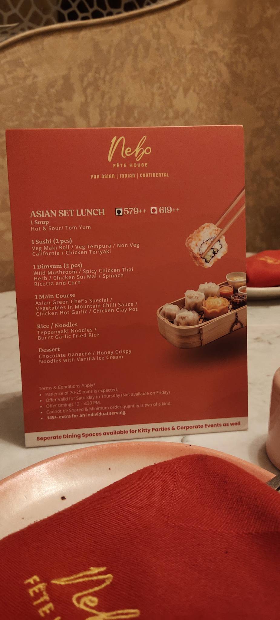 Nebo Fête House menu