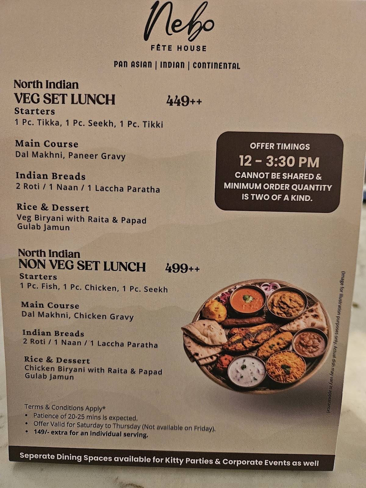Nebo Fête House menu