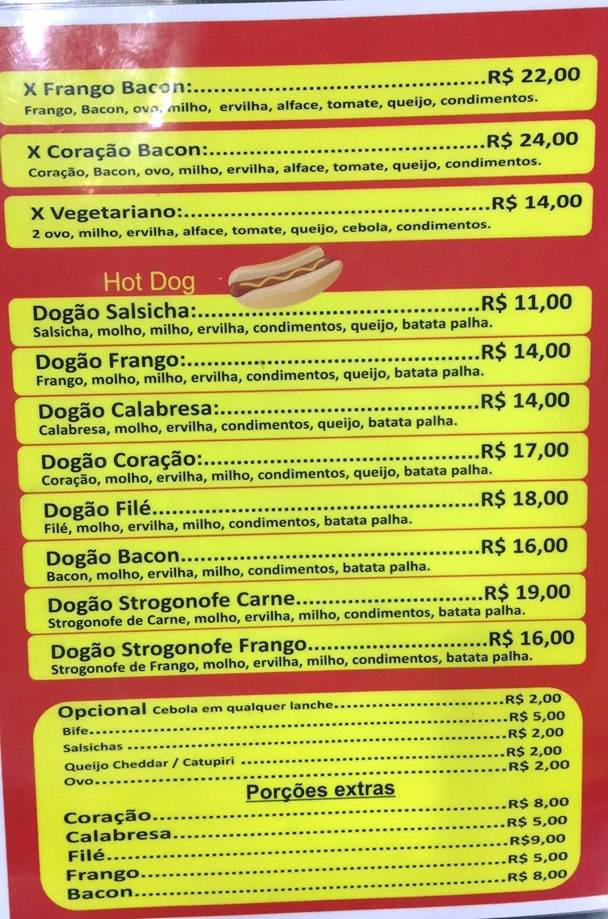 Negão X cardápio