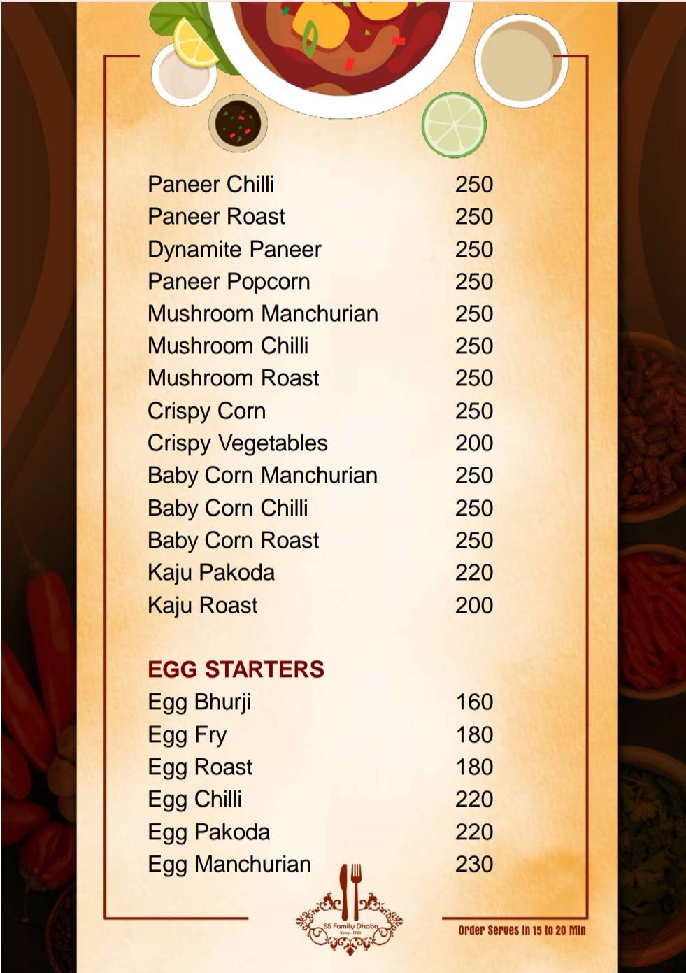 SS FAMILY DHABA menu