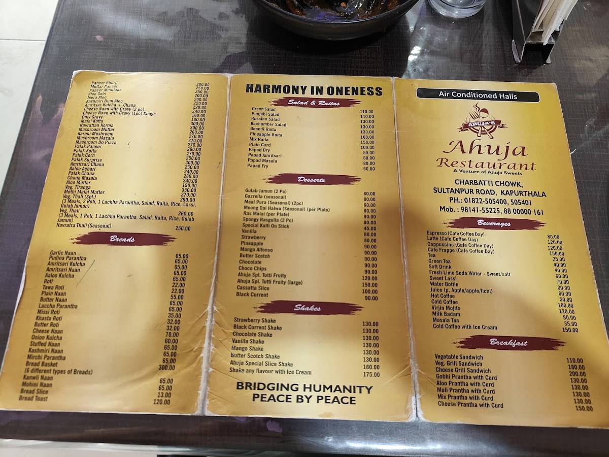 New Ahuja Sweets menu