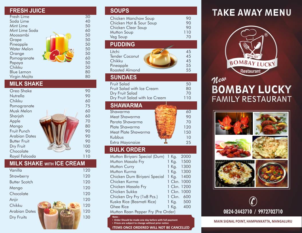 New Bombay Lucky Restaurant menu
