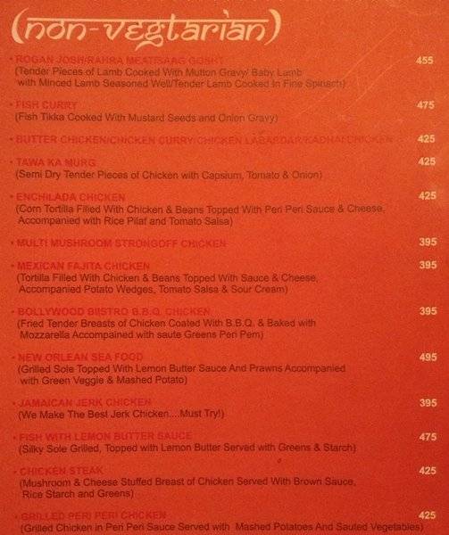 Bollywood Biistro menu