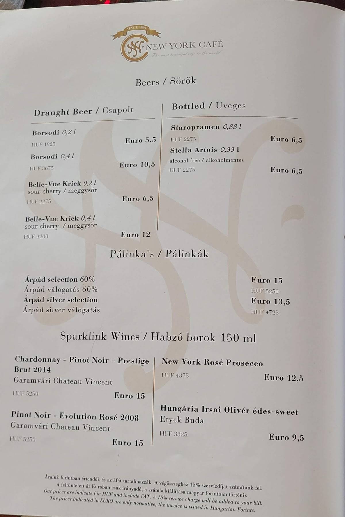 new york cafe budapest menu