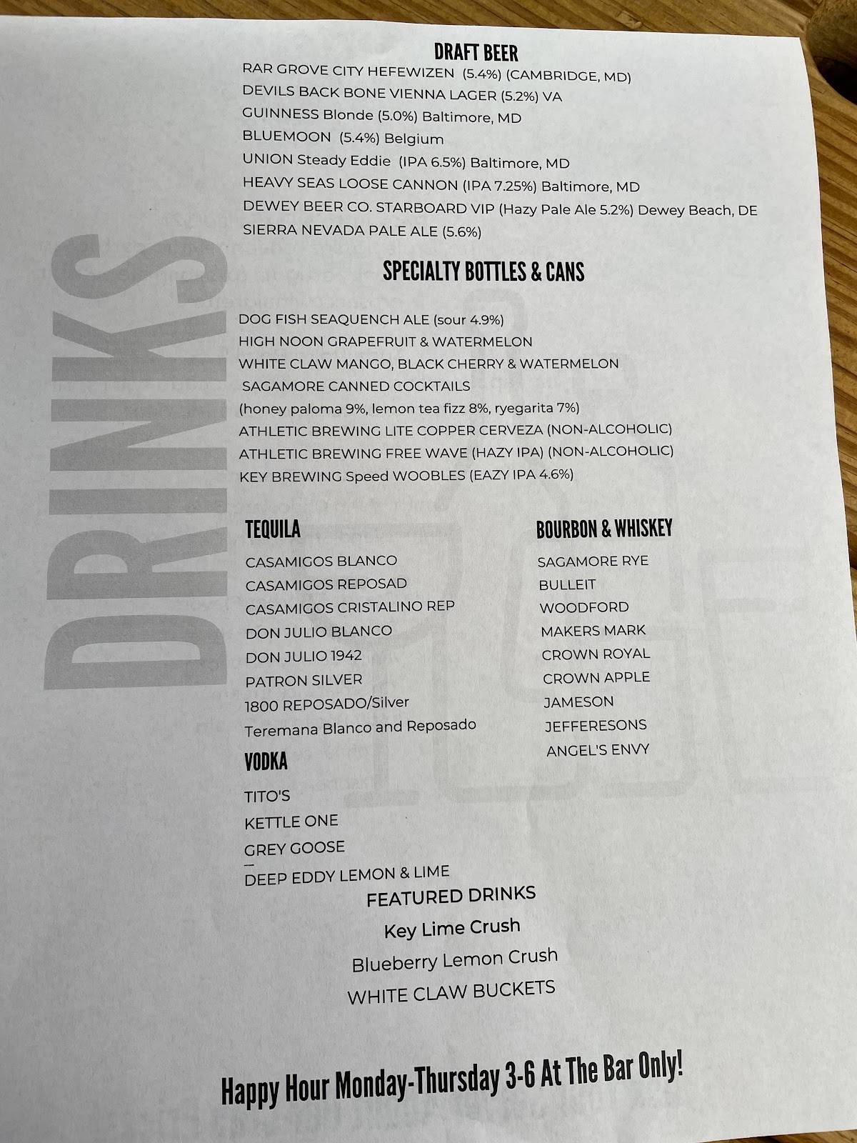 Menu at Nick's Fish House restaurant, Baltimore