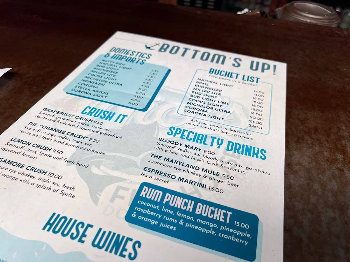 Menu at Nick's Fish House restaurant, Baltimore