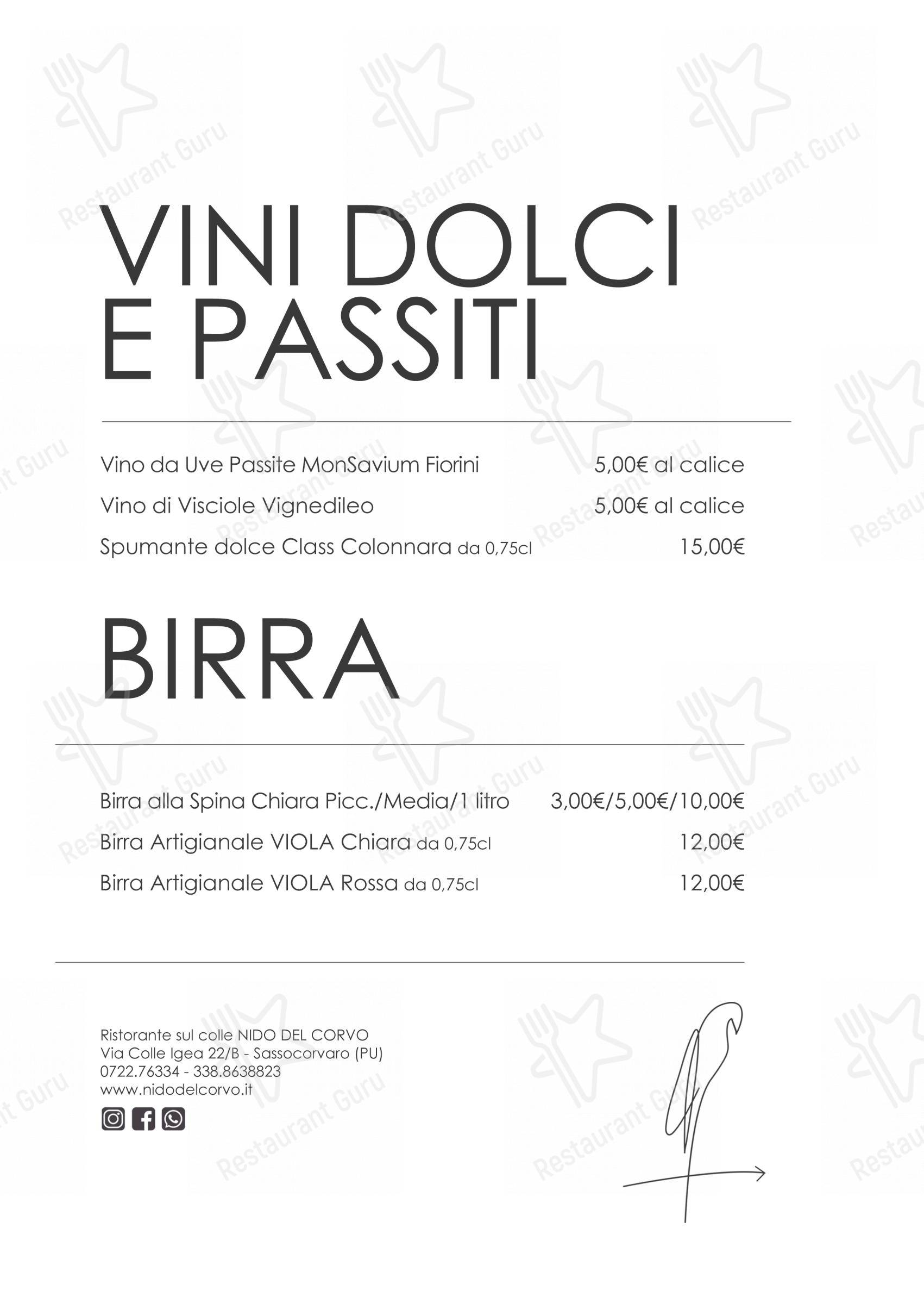 Menu di Nido del Corvo, Ristorante Vista Panoramica - Menu