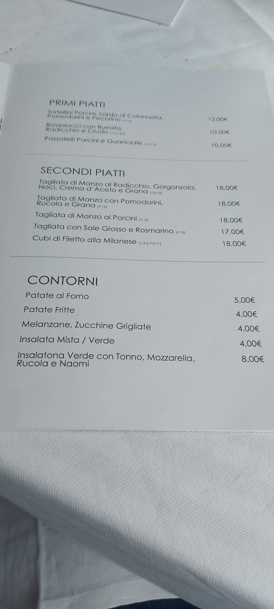 Menu di Nido del Corvo, Ristorante Vista Panoramica 